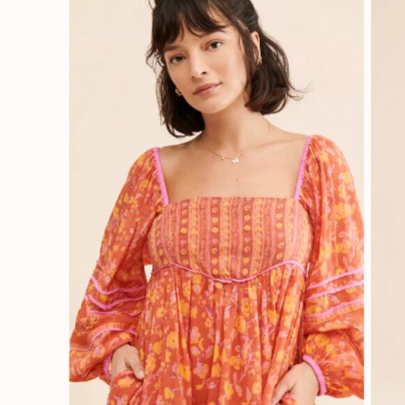 Free People Babydoll Dress Endless Afternoon Floral Mini Boho  Size M NWT - Picture 6 of 14